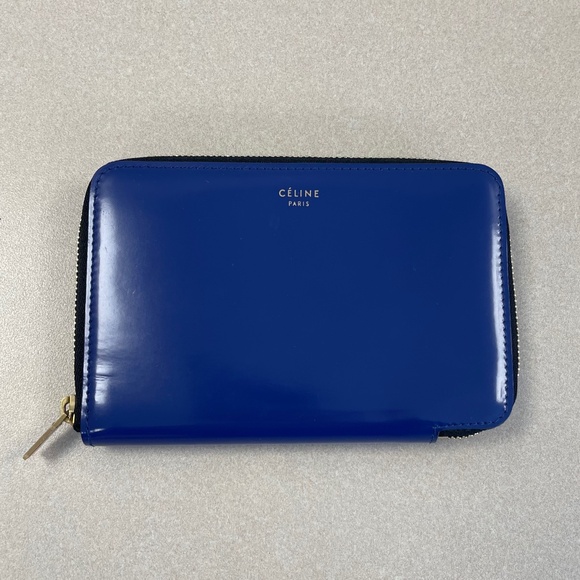 CELINE Blue Patent Leather Medium Zip Around Wallet, Preloved- Great Condition - Picture 1 of 13